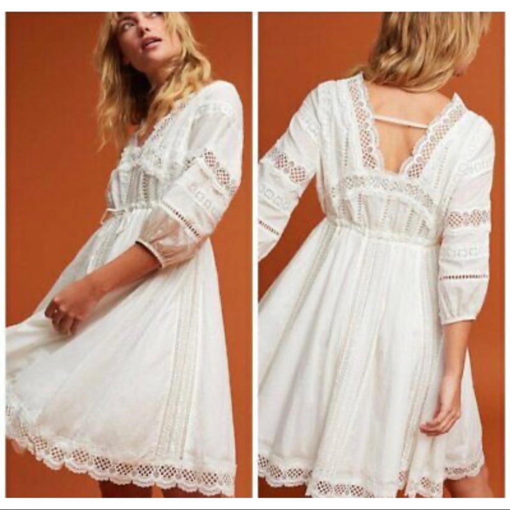 Anthropologie White Long Sleeve Dress
